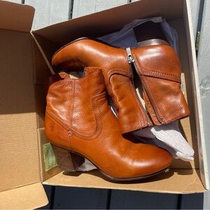 Frye Cognac Leather Ankle Booties